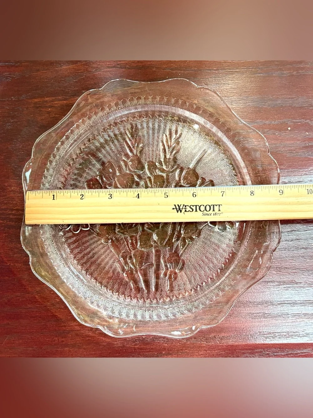 Jeannette Iris & Herringbone Clear Depression Glass 6 Wine Goblets & Plate.